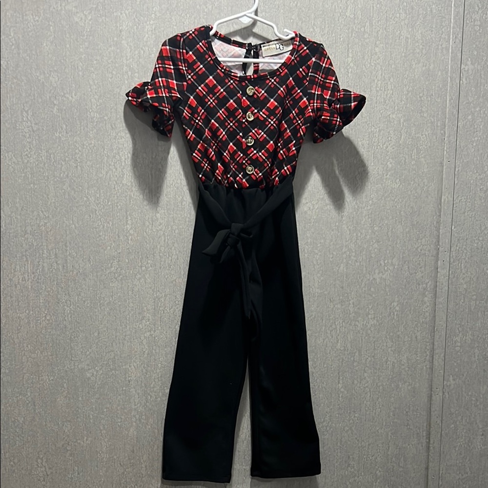 Red and Black Bodysuit with Checkered Pattern